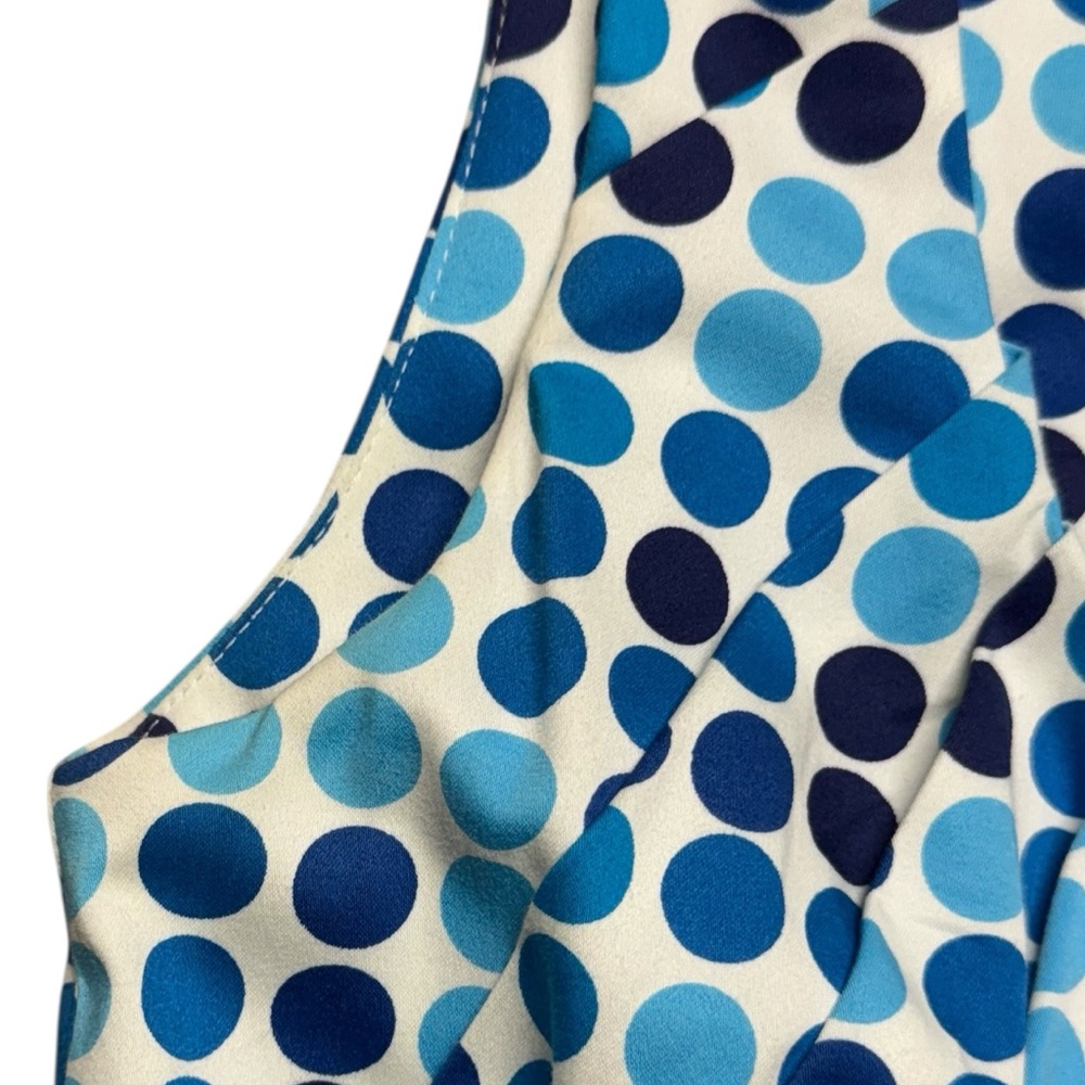 Calvin Klein Retro Blue Polka Dot Fit & Flare Dress Sleeveless Belted Size 6 - Picture 10 of 12